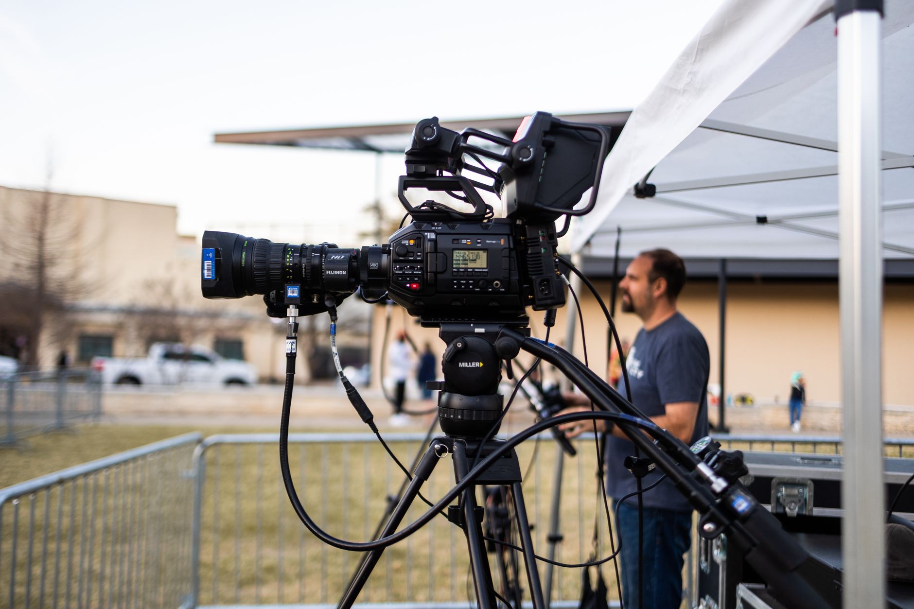 Photographers and video team creating documentary film